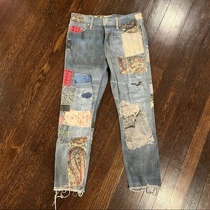 Mother Patchwork Frayed Hem Jeans